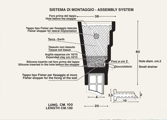 Fioriera d'appoggio in Marmoresina schema tecnico